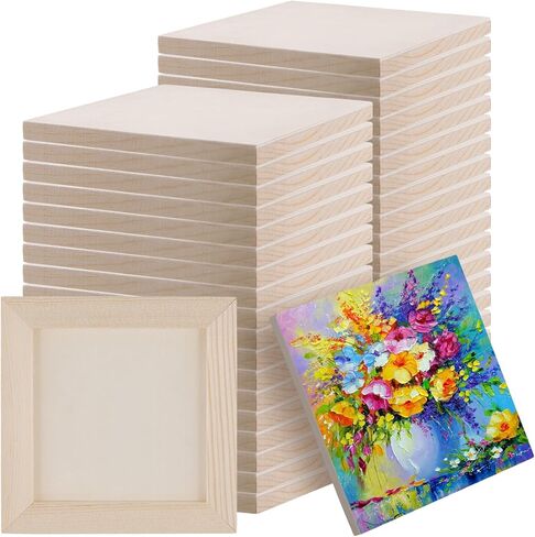 JEUIHAU 40 PCS 5 x 5 Inch Wooden Canvas Panels, 0.8cm Thick Unfinished Wood Panel Boards Bulk, Wood Panels for Painting, Crafts, Pouring Art in Saudi Arabia