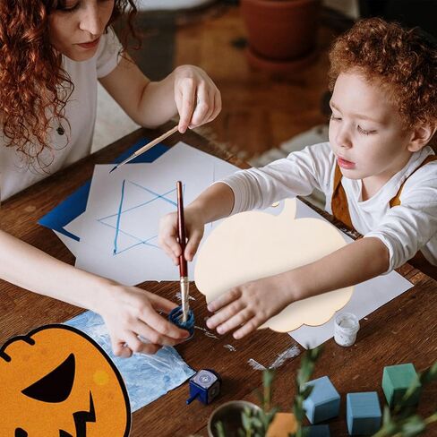 Housoutil Halloween Pumpkin Shape Wooden Boards, 4PCS DIY Unfinished Wood Crafting Chips, Paint Craft Accessories for Thanksgiving Fall Party Halloween Decoration in Saudi Arabia