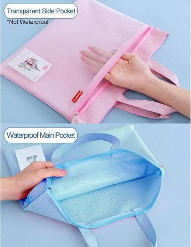 Pendancy Mesh Zipper Pouch 11x13.7 in, Large Double Pocket Waterproof File Bag with Handle, A4 Size Foldable Document Storage for Puzzle Project/Cross Stitch/Travel/Office（Pink） in Kuwait