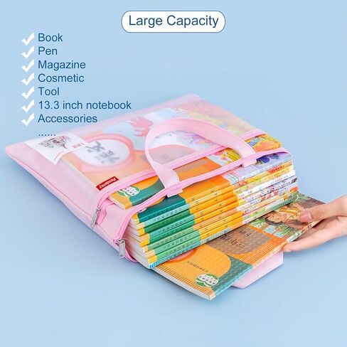 Pendancy Mesh Zipper Pouch 11x13.7 in, Large Double Pocket Waterproof File Bag with Handle, A4 Size Foldable Document Storage for Puzzle Project/Cross Stitch/Travel/Office（Pink） in Kuwait