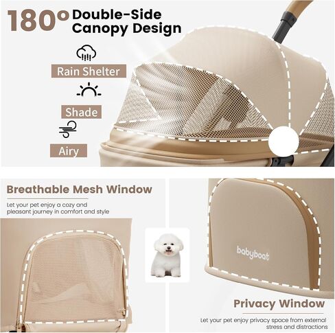Lightweight Dog Stroller Portable Compact Folded Pet Stroller for Small/Medium Dogs & Cats Up to 35lbs One Click Folding Large Cat Carriage with Adjustable Canopy Storage Basket- Khaki in Kuwait