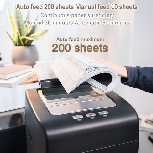 Commercial Autofeed Paper Shredder: 200 Sheets P-5 Micro Cut Shreds CDs/Cards/Staples 60-Min Continuous Run Anti-Jam 9.3 Gal Bin Quiet Heavy Duty for Home Office School Business - Black in Saudi Arabia