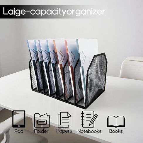 Desk File Organizer,Detachable Office Folder Organizer,Wrought Iron Paint is not Easy to Rust,Suitable for Home, School, Office Classrooms (Black - 7 grids) in Saudi Arabia