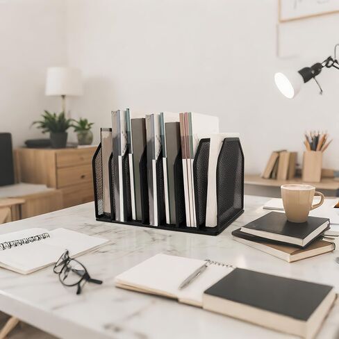 Desk File Organizer,Detachable Office Folder Organizer,Wrought Iron Paint is not Easy to Rust,Suitable for Home, School, Office Classrooms (Black - 7 grids) in Saudi Arabia