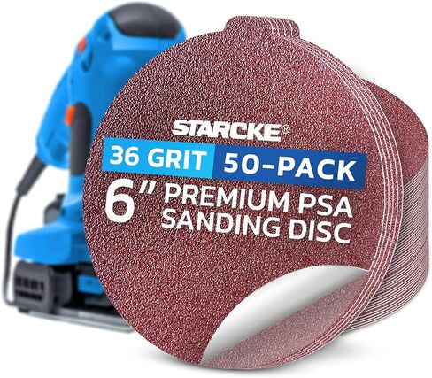 Sand Paper for Car, 50 Pack Premium 6 Inch Sanding Discs, 36 Grit Sanding Paper, Self Adhesive Orbital Sander Pads, PSA Aluminum Oxide Sandpaper Discs, Auto Sandpaper for Wood, Metal, Paint in Saudi Arabia