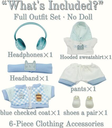 مجموعة Hoodie Blue التي تم تعيينها لثلاثي سم / 6.69 بوصة - ملابس أزياء الشوارع غير الرسمية مع سماعات الرأس ، سترة منقوشة ، سراويل وأحذية - (دمية غير مشمولة) in Saudi Arabia