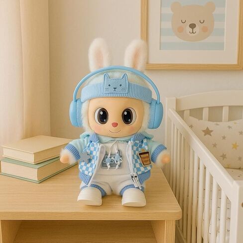 مجموعة Hoodie Blue التي تم تعيينها لثلاثي سم / 6.69 بوصة - ملابس أزياء الشوارع غير الرسمية مع سماعات الرأس ، سترة منقوشة ، سراويل وأحذية - (دمية غير مشمولة) in Saudi Arabia