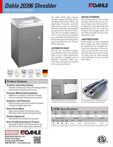 Dahle 20392 Paper Shredder, High Capacity, Micro Cut, P-5 Security, German Engineered, Jam Protection, Automatic Oiler, SmartPower, 26 Sheet Max in Kuwait
