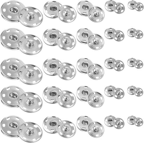 75 PCS Snaps Snaps Metal Snap Buttons اضغط على أزرار أزرار فضية للخياطة للخياطة جينز الجينز Cafts DIY (8/10/15/19/22 ملم) in Kuwait