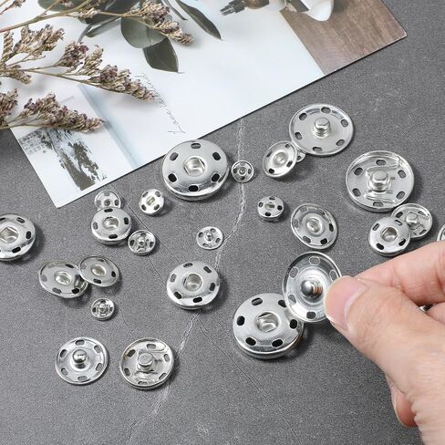 75 PCS Snaps Snaps Metal Snap Buttons اضغط على أزرار أزرار فضية للخياطة للخياطة جينز الجينز Cafts DIY (8/10/15/19/22 ملم) in Kuwait