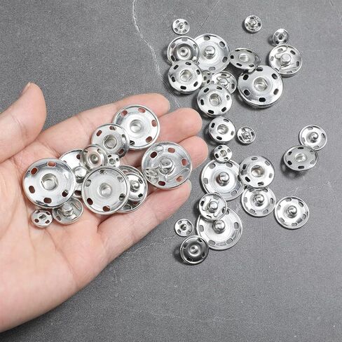 75 PCS Snaps Snaps Metal Snap Buttons اضغط على أزرار أزرار فضية للخياطة للخياطة جينز الجينز Cafts DIY (8/10/15/19/22 ملم) in Kuwait