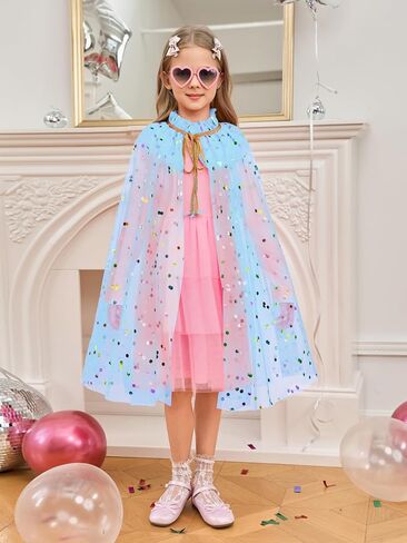 Haloumoning Princess Girls Rainbow Cape Cloak Kids Cute Sparkling Tulle Cape Birthday Party Cosplay Cosplay in Saudi Arabia