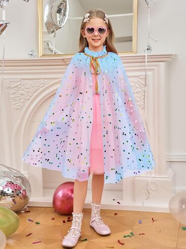 Haloumoning Princess Girls Rainbow Cape Cloak Kids Cute Sparkling Tulle Cape Birthday Party Cosplay Cosplay in Saudi Arabia