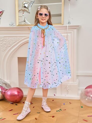 Haloumoning Princess Girls Rainbow Cape Cloak Kids Cute Sparkling Tulle Cape Birthday Party Cosplay Cosplay in Saudi Arabia