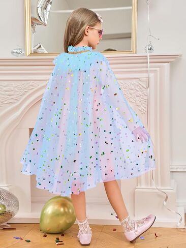 Haloumoning Princess Girls Rainbow Cape Cloak Kids Cute Sparkling Tulle Cape Birthday Party Cosplay Cosplay in Saudi Arabia