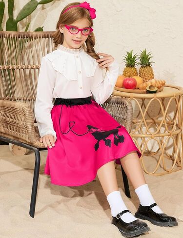 Poodle Skirts for Girls 50s Costume Sock Hop Outfit Kids Accessory Halloween Costume with Headband, Glasses, Scarf in Saudi Arabia