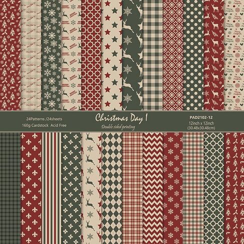 Scrapbook Paper Winter Patterned Paper for Scrapbooking, 24 Sheets Double Sided Colorful Holiday Decorative Craft Papers for Junk Journals Greeting Cards Decoration (A, 12x12 IN) in Saudi Arabia