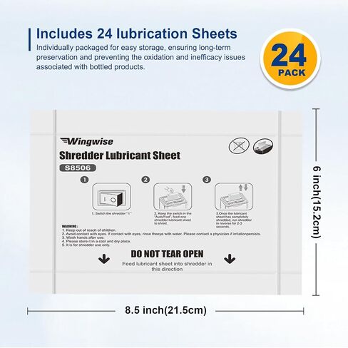 24-Pack Shredder Lubricant Sheets, 8.5 x 6 Inches, Sharpens Blades & Prevents Jams, Mess-Free Maintenance for Home and Office Use in Kuwait