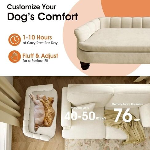 Dog Couch Sofa Bed, Comfortable Pet Sofa for Large and Medium Dogs, Soft Velvet Cushion, Durable Pet Furniture for Living Room, Washable Dog Bed for Couch 40.16‘’ (Gray) in Saudi Arabia