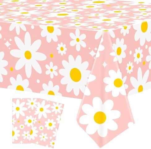 Augisteen 2 PCS Daisy Tablecloth Plastic Daisy Flower Disposable Table Cover Groovy Party Tablecloth for Boho Hippie Groovy Retro Themed Birthday Baby Shower Party Supplies, 54" x 108" in Saudi Arabia