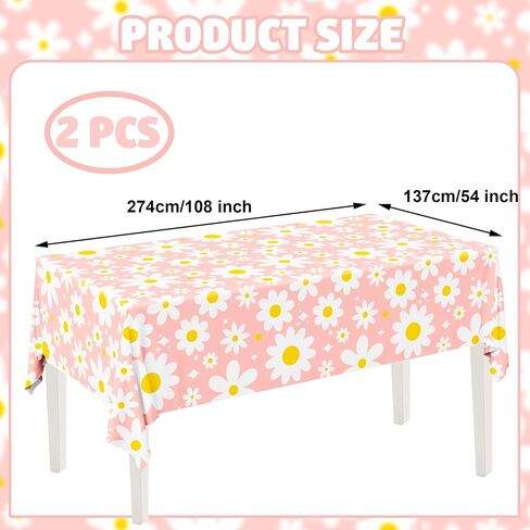 Augisteen 2 PCS Daisy Tablecloth Plastic Daisy Flower Disposable Table Cover Groovy Party Tablecloth for Boho Hippie Groovy Retro Themed Birthday Baby Shower Party Supplies, 54" x 108" in Saudi Arabia