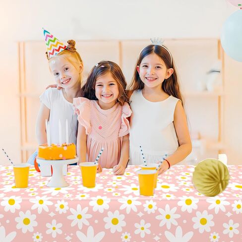 Augisteen 2 PCS Daisy Tablecloth Plastic Daisy Flower Disposable Table Cover Groovy Party Tablecloth for Boho Hippie Groovy Retro Themed Birthday Baby Shower Party Supplies, 54" x 108" in Saudi Arabia