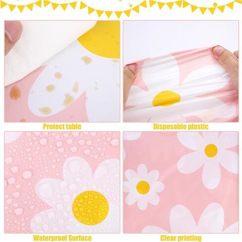 Augisteen 2 PCS Daisy Tablecloth Plastic Daisy Flower Disposable Table Cover Groovy Party Tablecloth for Boho Hippie Groovy Retro Themed Birthday Baby Shower Party Supplies, 54" x 108" in Saudi Arabia