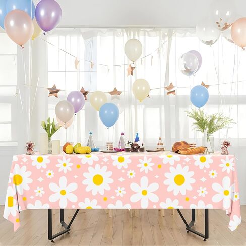 Augisteen 2 PCS Daisy Tablecloth Plastic Daisy Flower Disposable Table Cover Groovy Party Tablecloth for Boho Hippie Groovy Retro Themed Birthday Baby Shower Party Supplies, 54" x 108" in Saudi Arabia