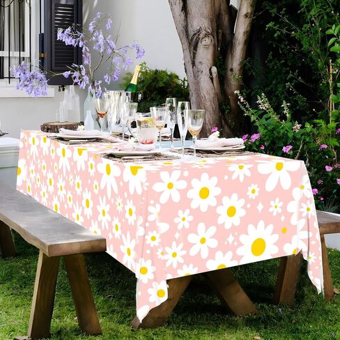 Augisteen 2 PCS Daisy Tablecloth Plastic Daisy Flower Disposable Table Cover Groovy Party Tablecloth for Boho Hippie Groovy Retro Themed Birthday Baby Shower Party Supplies, 54" x 108" in Saudi Arabia