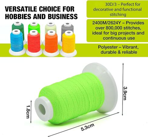 Embroidery Thread Glow in The Darkness - 8 Colors Polyester 300M/328Yds Each Spool 30D/3 Sewing Thread Kit, Ideal for Machine & Hand Embroidery, Quilting, DIY Crafts & Creative Item in Saudi Arabia