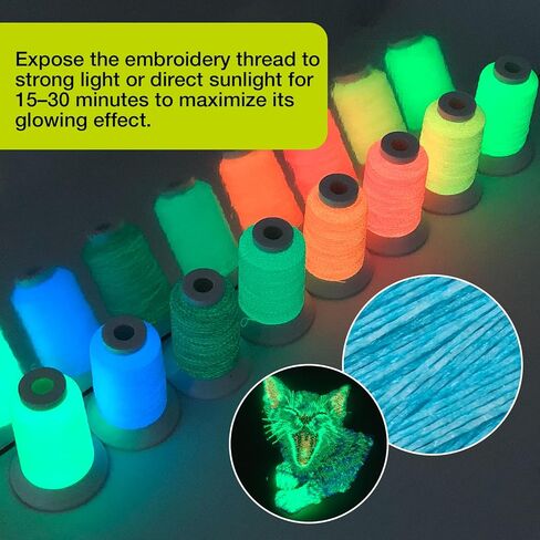 Embroidery Thread Glow in The Darkness - 8 Colors Polyester 300M/328Yds Each Spool 30D/3 Sewing Thread Kit, Ideal for Machine & Hand Embroidery, Quilting, DIY Crafts & Creative Item in Saudi Arabia