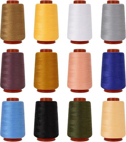 12PCS Sewing Thread Kit 30wt Spools,12 Colors,Assorted Colors Each 800 Yards of Polyester Threads for Sewing Hand and Machine,Stitching, Quilting, Serger (ZH-12PCSYMXBZ) in Kuwait