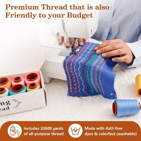 12PCS Sewing Thread Kit 30wt Spools,12 Colors,Assorted Colors Each 800 Yards of Polyester Threads for Sewing Hand and Machine,Stitching, Quilting, Serger (ZH-12PCSYMXBZ) in Kuwait