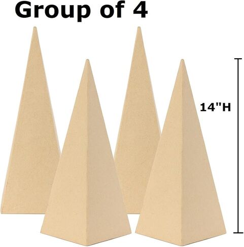 Pack of 4 Pyramid Square Shaped Paper Mache Cones - Pre-Made Papier Mache Cardboard Cones for DIY Crafting, Making Holiday Ribbon Trees and Decorations (4 Cones 14" High) in Saudi Arabia