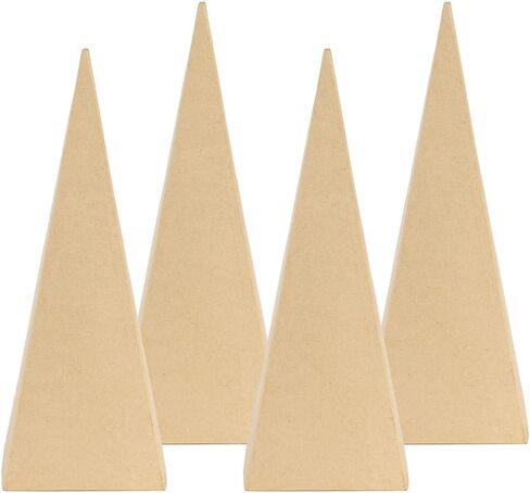 Pack of 4 Pyramid Square Shaped Paper Mache Cones - Pre-Made Papier Mache Cardboard Cones for DIY Crafting, Making Holiday Ribbon Trees and Decorations (4 Cones 14" High) in Saudi Arabia