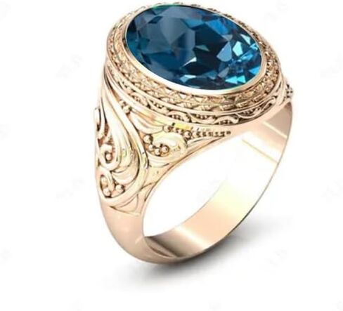 Moss Agate Wedding Signet Ring for Men 18K Gold Moss Agate 10CT - 17 × 12 مم مع حلقة مويسانيت حقيقية خاتم خاتم للأحجار الكريمة الفريدة من نوع in Saudi Arabia