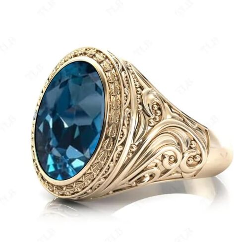 Moss Agate Wedding Signet Ring for Men 18K Gold Moss Agate 10CT - 17 × 12 مم مع حلقة مويسانيت حقيقية خاتم خاتم للأحجار الكريمة الفريدة من نوع in Saudi Arabia