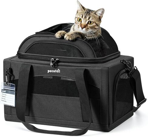 Pecute Top Side Expandable Pet Carrier Airline Approved Dog Cat Carrier, Breathable Soft-Sided with Locking Zippers, Pet Travel Bag for Small Dog Cat Leakproof Pee Pad (Olive Green) in Kuwait