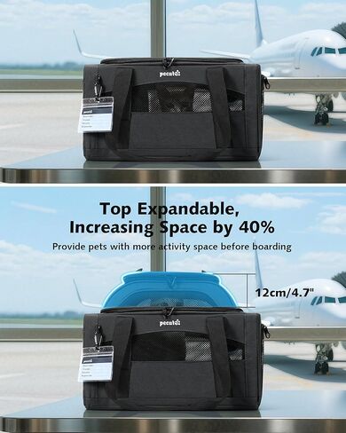 Pecute Top Side Expandable Pet Carrier Airline Approved Dog Cat Carrier, Breathable Soft-Sided with Locking Zippers, Pet Travel Bag for Small Dog Cat Leakproof Pee Pad (Olive Green) in Kuwait