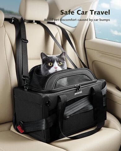 Pecute Top Side Expandable Pet Carrier Airline Approved Dog Cat Carrier, Breathable Soft-Sided with Locking Zippers, Pet Travel Bag for Small Dog Cat Leakproof Pee Pad (Olive Green) in Kuwait