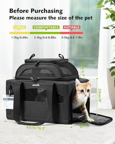 Pecute Top Side Expandable Pet Carrier Airline Approved Dog Cat Carrier, Breathable Soft-Sided with Locking Zippers, Pet Travel Bag for Small Dog Cat Leakproof Pee Pad (Olive Green) in Kuwait