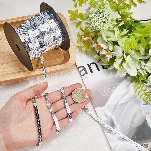 2 Rolls 200 Yards Gold Sequin Trim Sequins Beaded Strip Trimmig Ribbon Flat Spangle Metallic Glitter Paillette String Bulk Roll for Sewing Making Clothes Dresses Costume Craft Diy Home Decor in Saudi Arabia