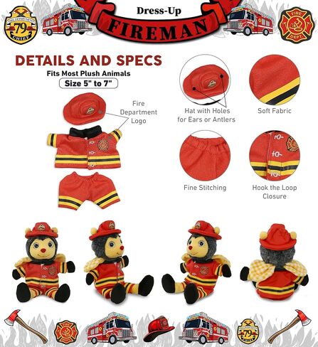 Dollibu Firefighter Dress مع ثقوب في خوذة مجموعة من Teddy Bear Plush Toy - قبعة رجال الإطفاء ومجموعة ملابس حيوانية محشوة ، مجموعة دب تيدي مع خوذة رجل الإطفاء وسترة وسروال - صغير. in Saudi Arabia