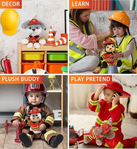 Dollibu Firefighter Dress مع ثقوب في خوذة مجموعة من Teddy Bear Plush Toy - قبعة رجال الإطفاء ومجموعة ملابس حيوانية محشوة ، مجموعة دب تيدي مع خوذة رجل الإطفاء وسترة وسروال - صغير. in Saudi Arabia