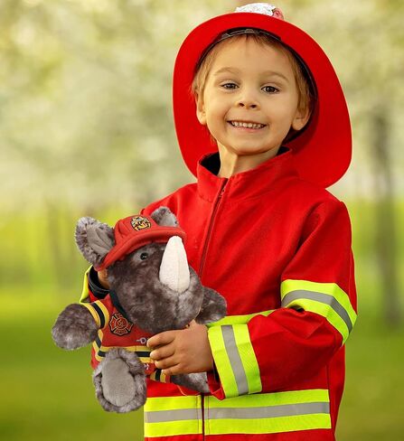 Dollibu Firefighter Dress مع ثقوب في خوذة مجموعة من Teddy Bear Plush Toy - قبعة رجال الإطفاء ومجموعة ملابس حيوانية محشوة ، مجموعة دب تيدي مع خوذة رجل الإطفاء وسترة وسروال - صغير. in Saudi Arabia