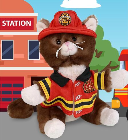 Dollibu Firefighter Dress مع ثقوب في خوذة مجموعة من Teddy Bear Plush Toy - قبعة رجال الإطفاء ومجموعة ملابس حيوانية محشوة ، مجموعة دب تيدي مع خوذة رجل الإطفاء وسترة وسروال - صغير. in Saudi Arabia