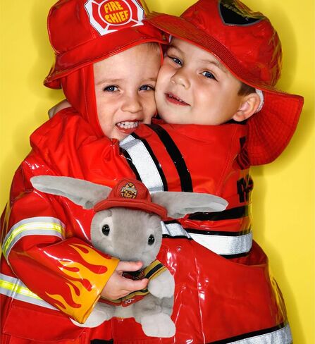 Dollibu Firefighter Dress مع ثقوب في خوذة مجموعة من Teddy Bear Plush Toy - قبعة رجال الإطفاء ومجموعة ملابس حيوانية محشوة ، مجموعة دب تيدي مع خوذة رجل الإطفاء وسترة وسروال - صغير. in Saudi Arabia