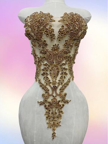 أصحاب الراين المصنوعة يدويًا ، قم بخياطة بنس بنس الدانتيل على الترتر من الخرز ، بقع تقليص ، ملحقات ملابس الملابس 1pcs/حقيبة (الشمبانيا) in Kuwait