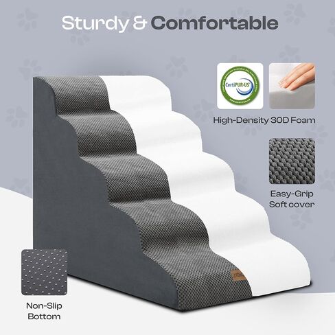 Extra Wide Dog Stairs for Large Dogs Up to 80lbs, 25" Pet Steps for High Bed with Washable Cover, 5-Step Foam Bed & Couch Ladder for Small Medium Dogs & Senior Cat, Gray in Kuwait