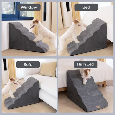 Extra Wide Dog Stairs for Large Dogs Up to 80lbs, 25" Pet Steps for High Bed with Washable Cover, 5-Step Foam Bed & Couch Ladder for Small Medium Dogs & Senior Cat, Gray in Kuwait